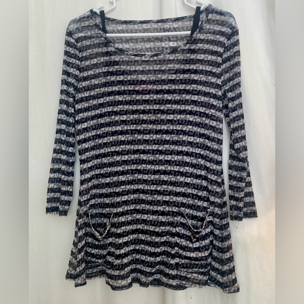 Peck & Peck Striped Black/Gray Long Sleeve Sheet Tunic Top w/ Camisole Size S